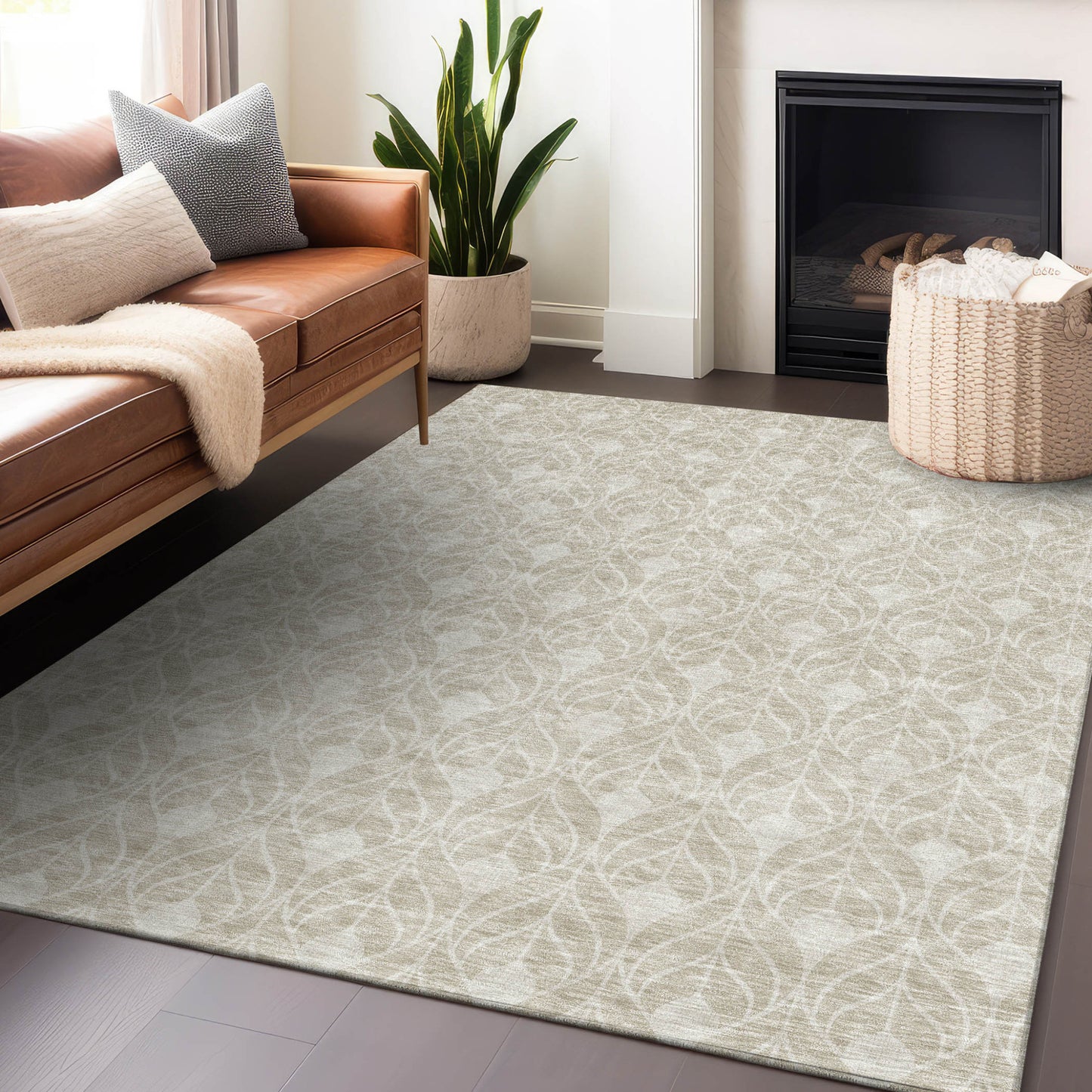 Tabselect Home Line 5' X 8' Beige And Ivory Geometric Washable Indoor Outdoor Area Rug