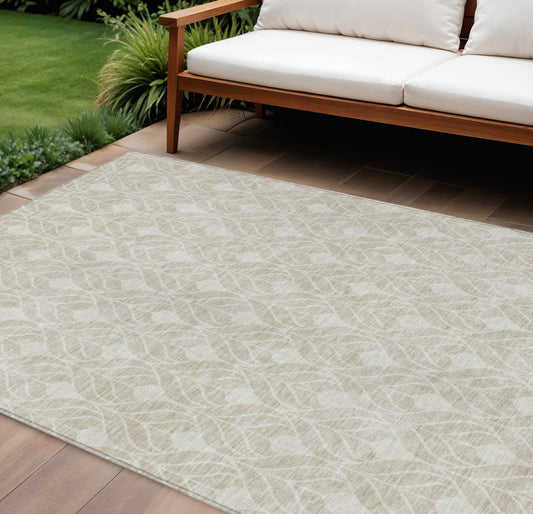 Tabselect Home Line 8' X 10' Beige And Ivory Geometric Washable Indoor Outdoor Area Rug