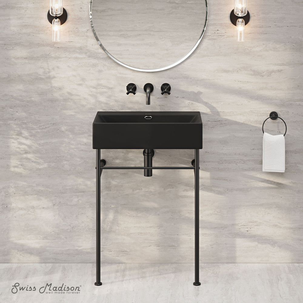 Swiss Madison Claire 24" Rectangle Matte Black Zero Hole Console Sink with Matte Black Legs