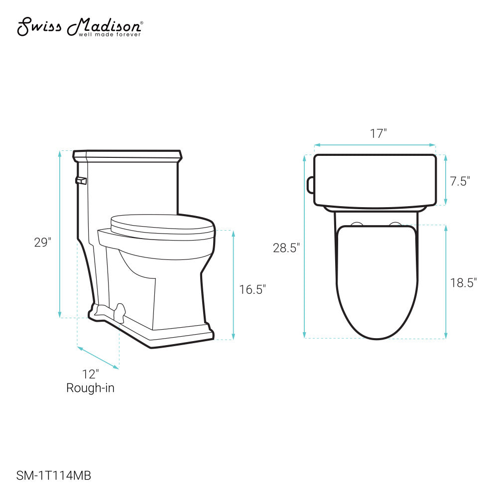Swiss Madison Voltaire One-Piece Elongated Toilet Left Side Flush Handle 1.28 gpf in Matte Black