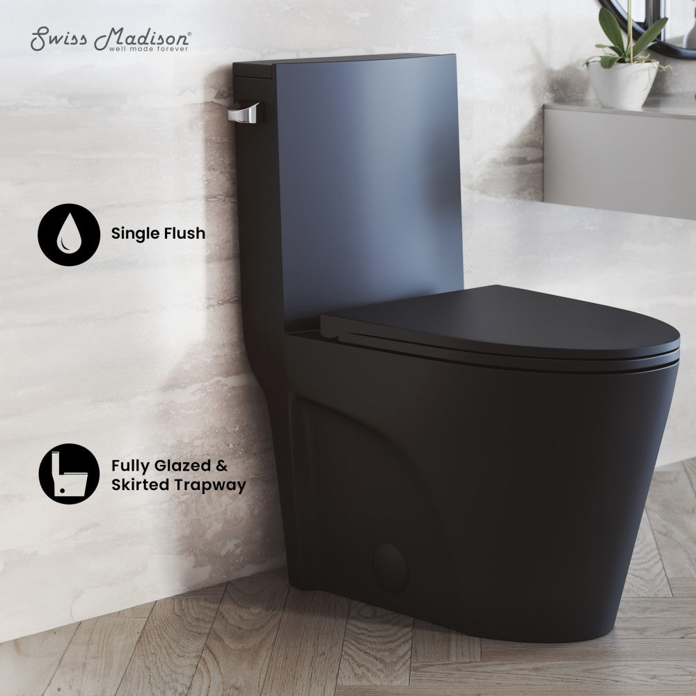 Swiss Madison St. Tropez One-Piece 14" Rough-in 1.28 GPF Left Flush Elongated Toilet in Matte Black