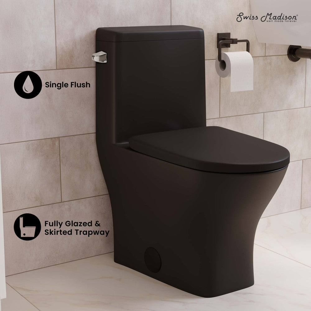 Swiss Madison Sublime II One-Piece 12" Rough-in 1.28 GPF Left Flush Round Compact Toilet in Matte Black