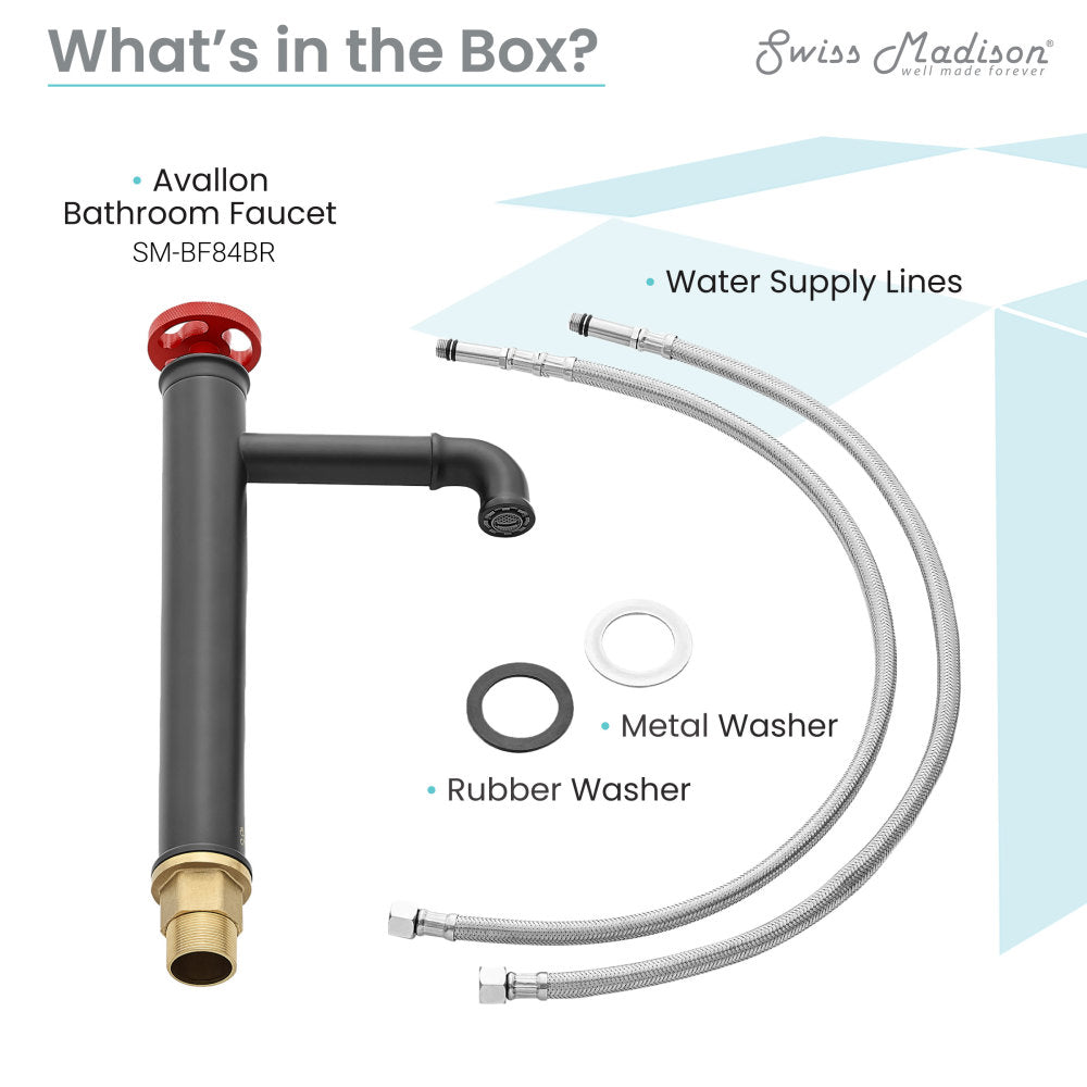 Swiss Madison Avallon Single Hole, Single-Handle Wheel, High Arc Bathroom Faucet in Matte Black with Red Handles