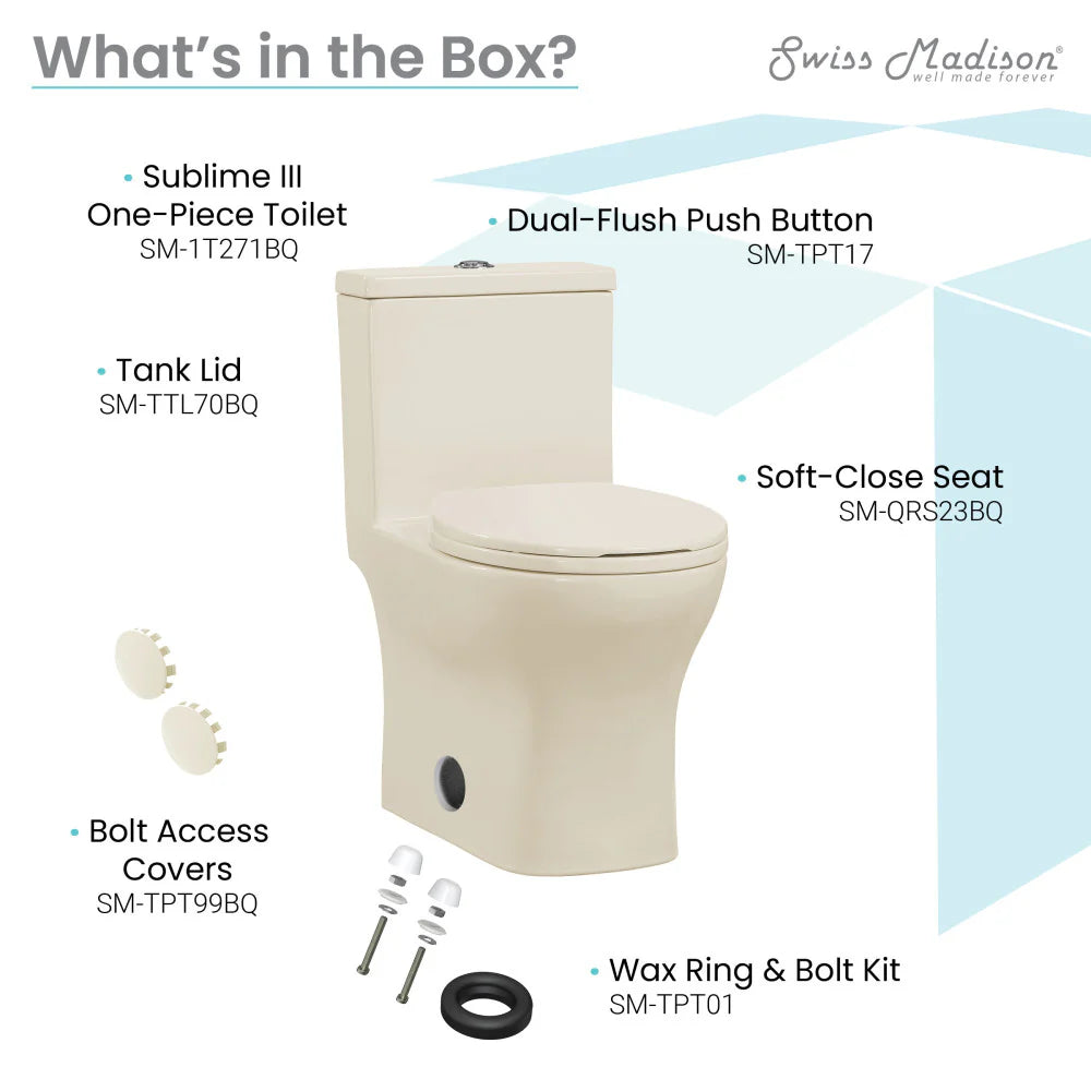 Swiss Madison Sublime III One-Piece Round Toilet Vortex™ Dual-Flush 0.95/1.26 gpf in Bisque