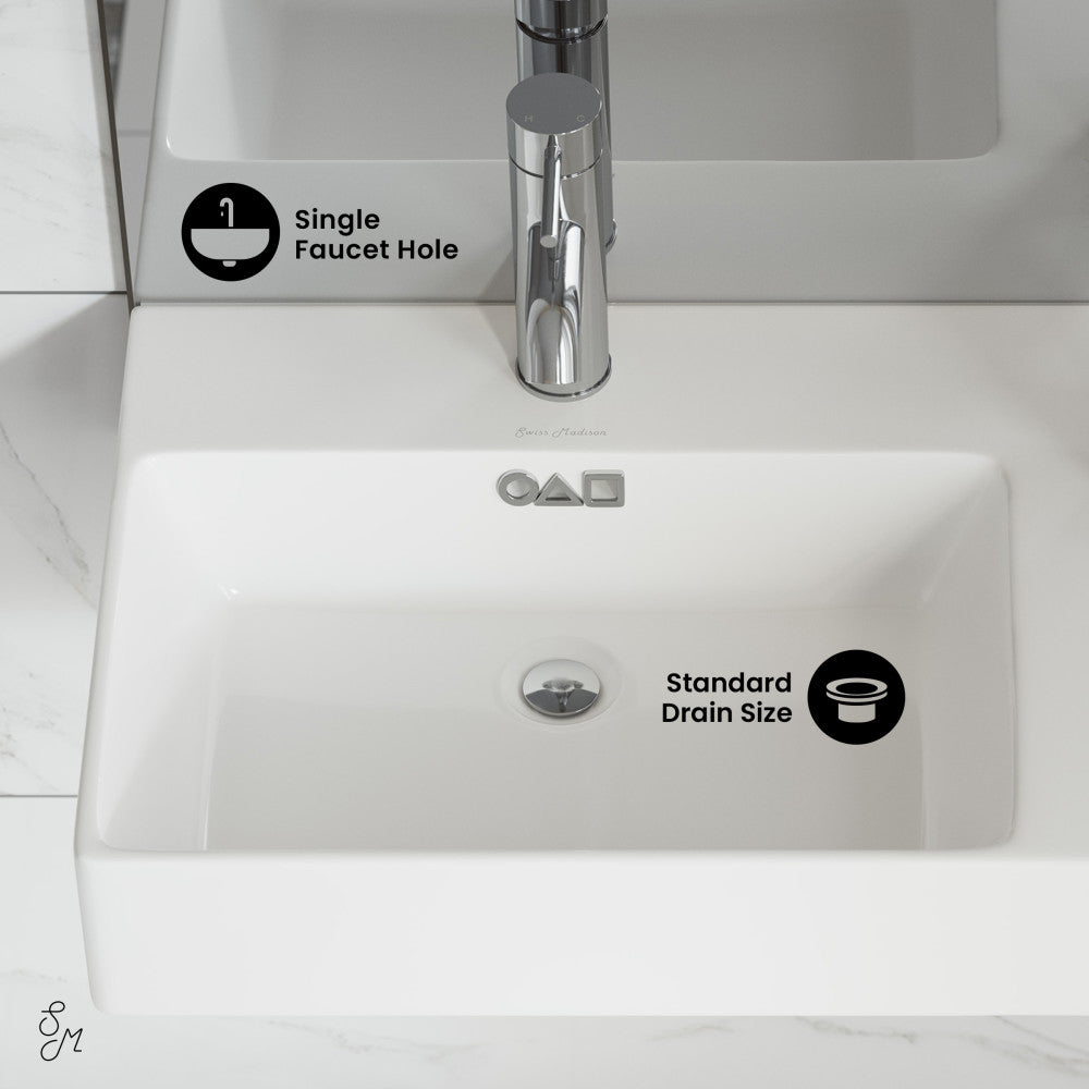 Swiss Madison St. Tropez 30" Rectangle Wall-Mounted Sink with Left Side Faucet Mount