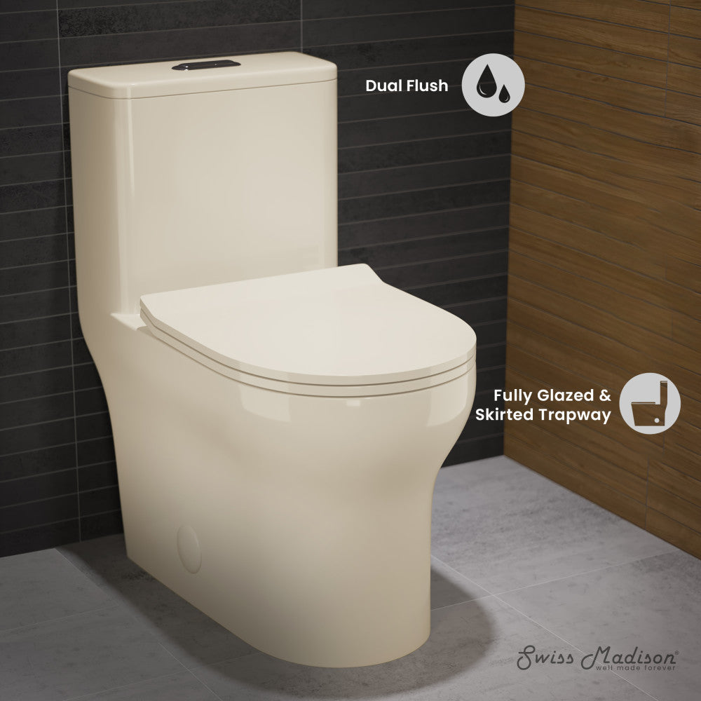 Swiss Madison Burdon One Piece Elongated Toilet Dual Flush 1.1/1.6 gpf in Bisque