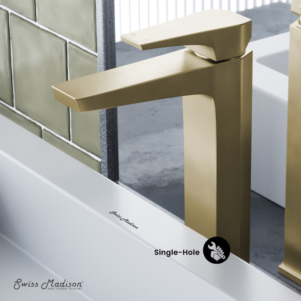 Swiss Madison Voltaire Single Hole, Single-Handle, High Arc Bathroom Faucet in Brushed Gold