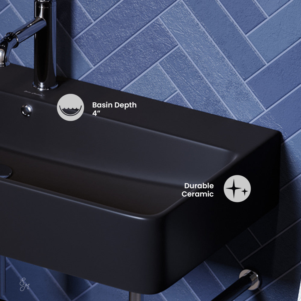 Swiss Madison Carre 36 Ceramic Console Sink Matte Black Basin Chrome Legs