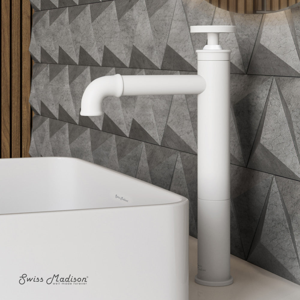 Swiss Madison Avallon Single Hole, Single-Handle Wheel, High Arc Bathroom Faucet in Matte White