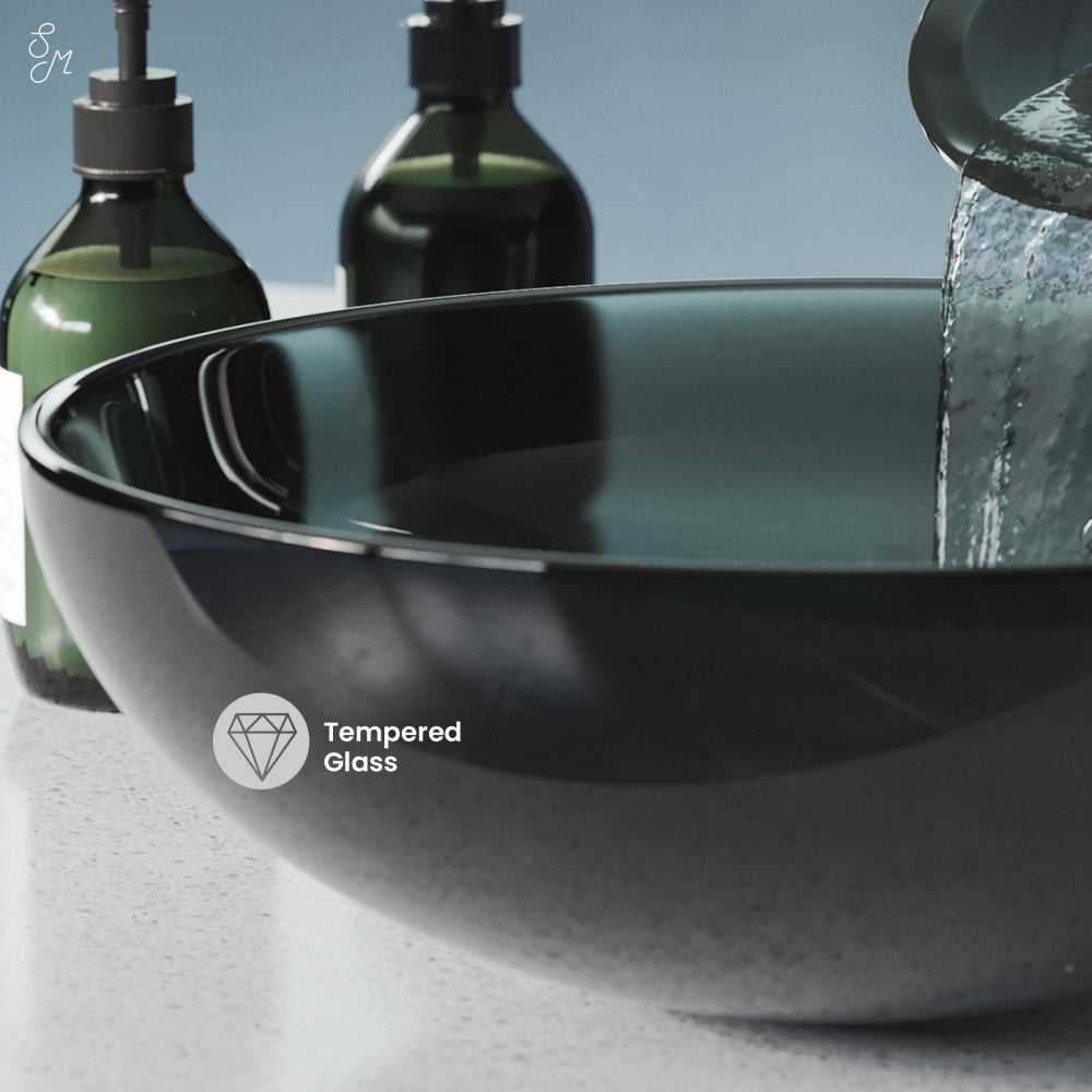Swiss Madison Cascade 16.5 Color Glass Vessel Sink with Faucet, Black