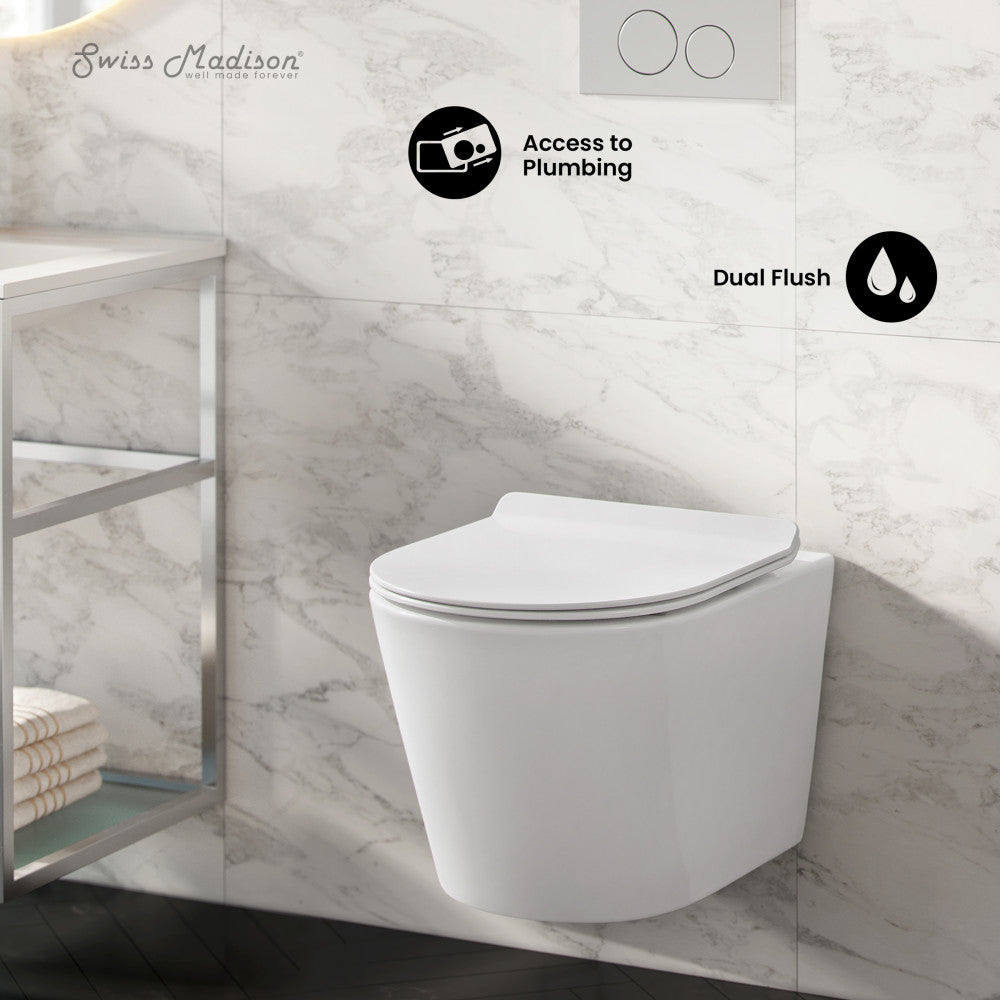 Swiss Madison Swiss Madison Well Made Forever SM-WK465-01C - Calice Wall-Hung Round Toilet Bundle, Glossy White