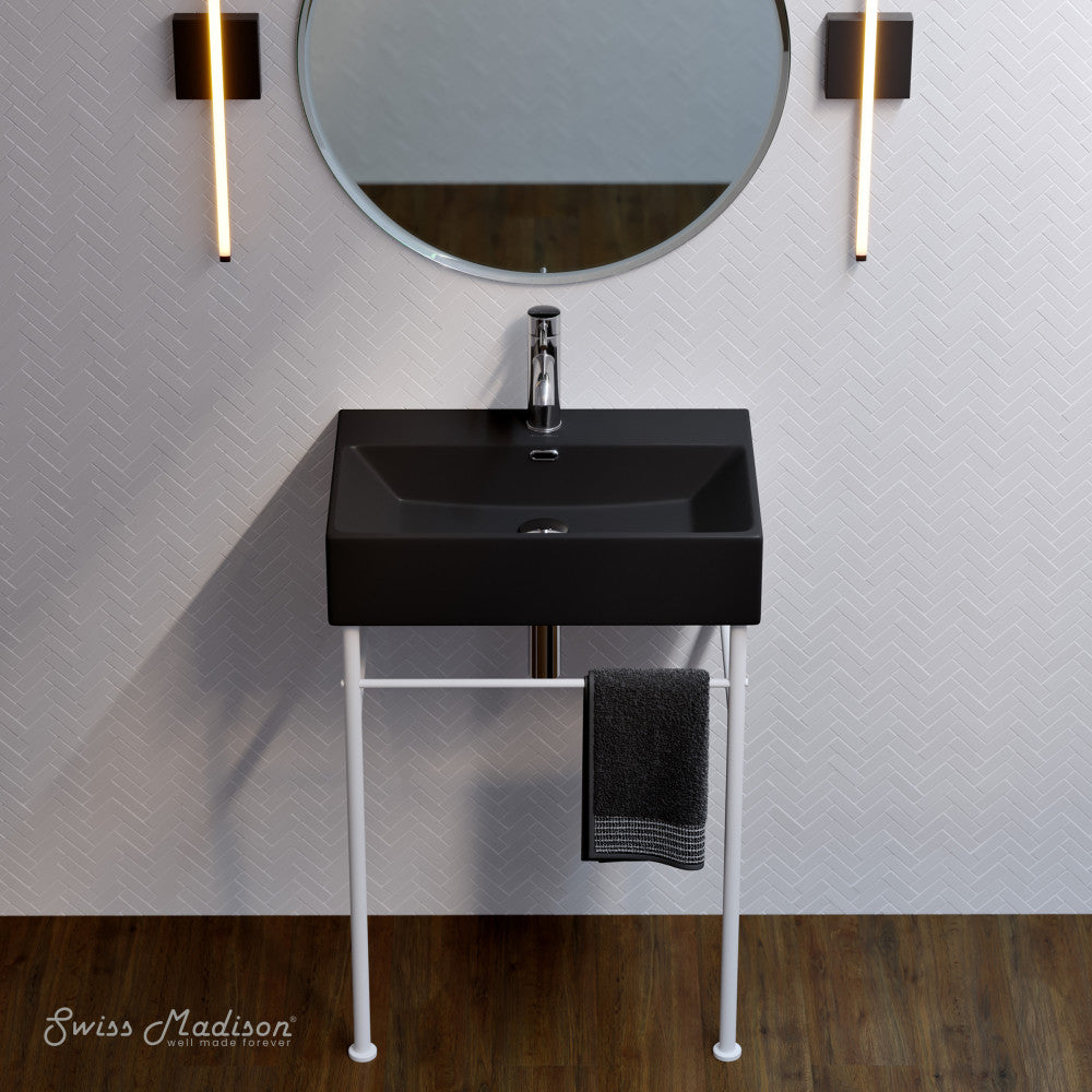 Swiss Madison Claire 24 Ceramic Console Sink Matte Black Basin Matte White Legs