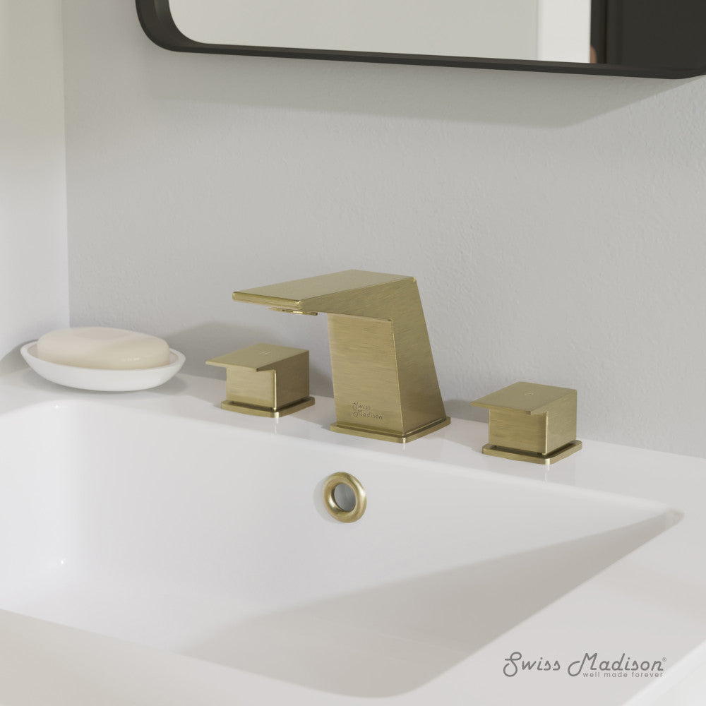 Swiss Madison Carre 8 in. Widespread, 2-Handle, Bathroom Faucet in Brushed Gold