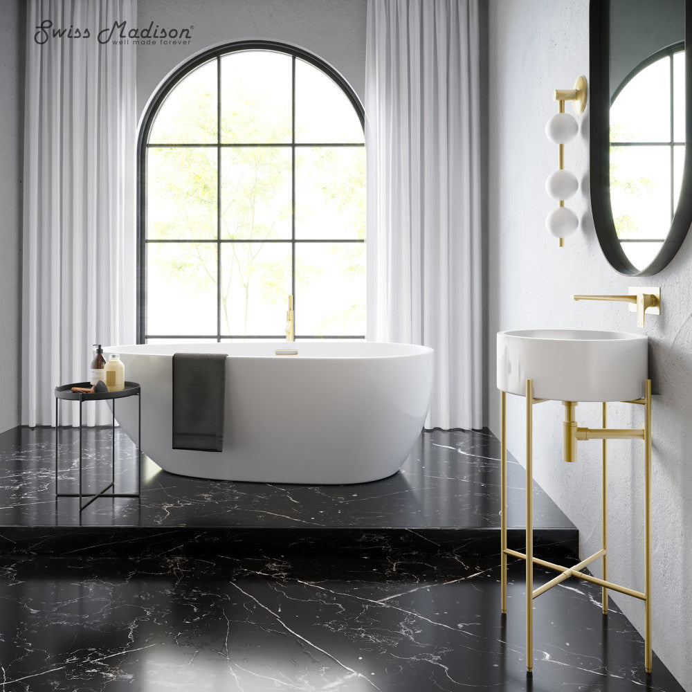 Swiss Madison Monaco 16.5" Round Console Sink, White Basin Brushed Gold Legs