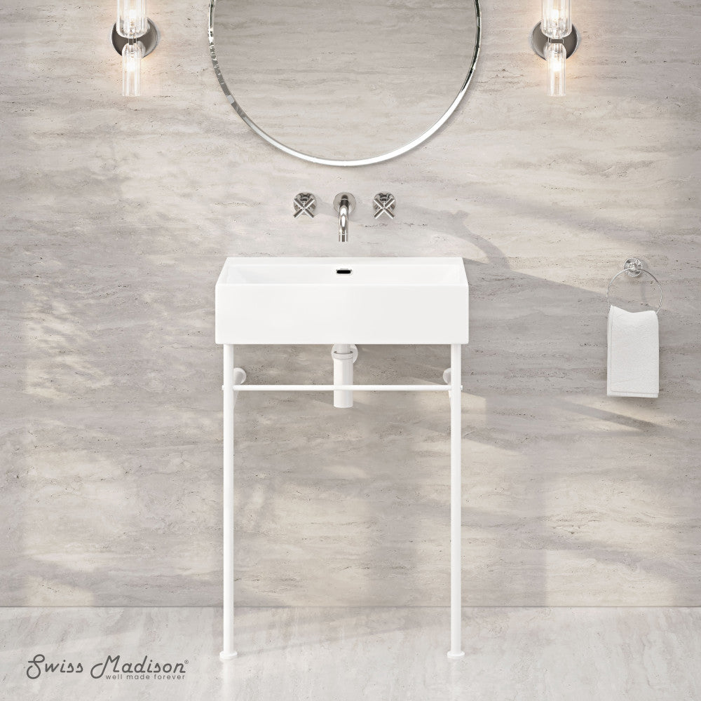 Swiss Madison Claire 24" Rectangle Zero Hole Console Sink with Matte White Legs