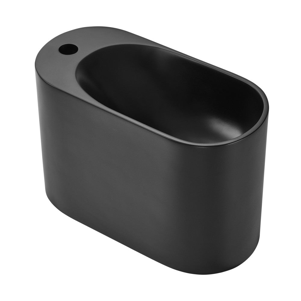 Swiss Madison Terre 18" Solid Surface Oval Wall-Mounted Sink with Left Side Faucet Mount in Matte Black