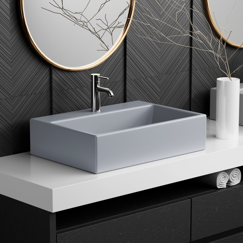 Swiss Madison Claire 20" Rectangle Ceramic Vessel Sink in Matte Grey