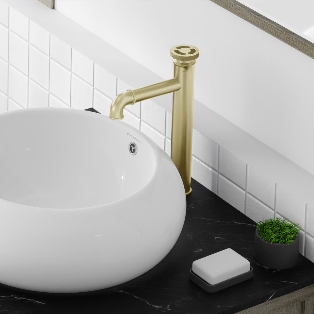 Swiss Madison Avallon Single Hole, Single-Handle Wheel, High Arc Bathroom Faucet in Brushed Gold