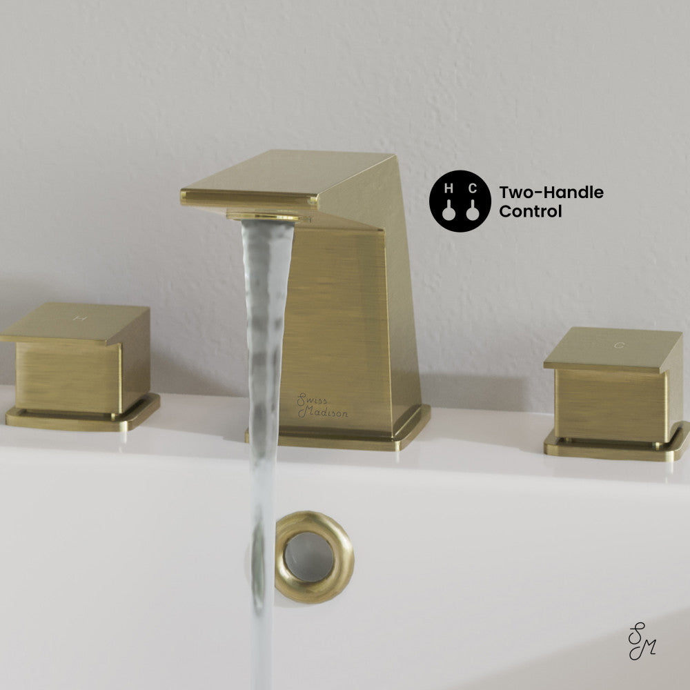 Swiss Madison Carre 8 in. Widespread, 2-Handle, Bathroom Faucet in Brushed Gold