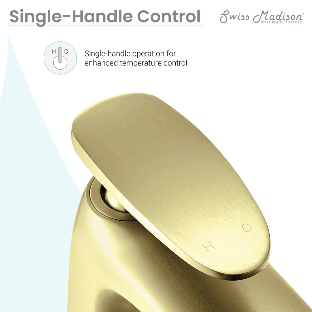 Swiss Madison Sublime Single Hole, Single-Handle, High Arc Bathroom Faucet in Brushed Gold