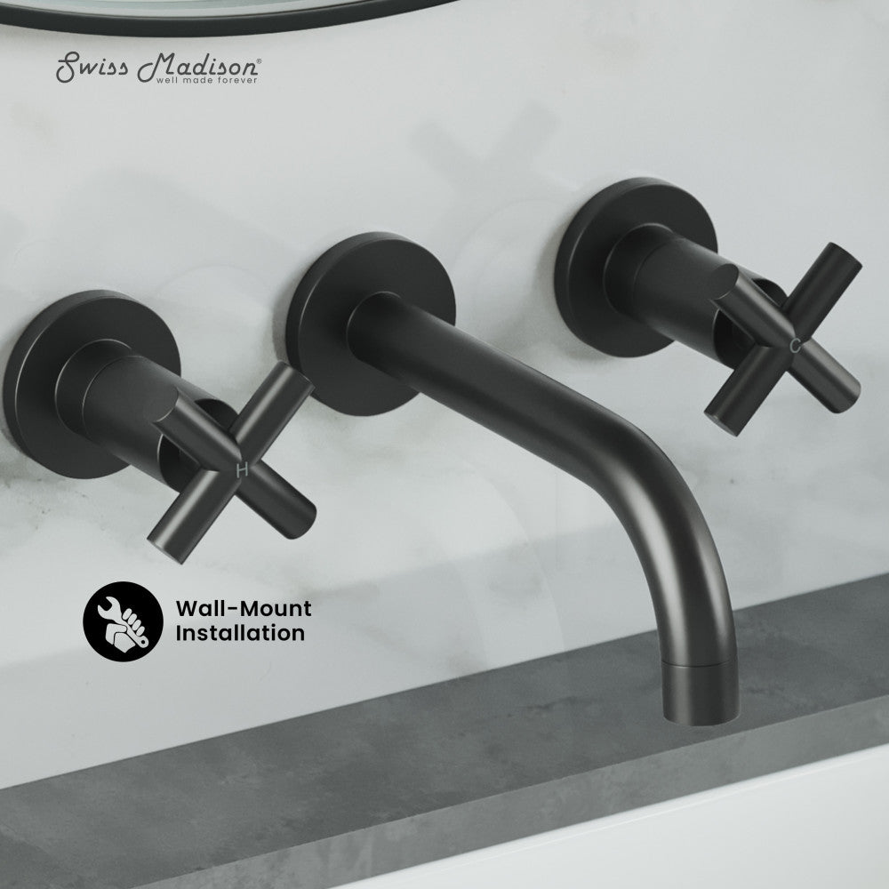 Swiss Madison Ivy 8 in. Widespread Double Cross-Handle Wall Mount Bathroom Faucet in Matte Black