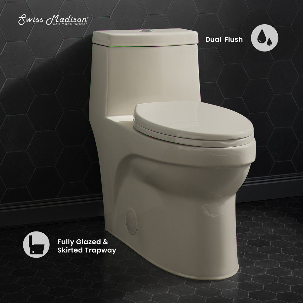 Swiss Madison Virage One Piece Elongated Dual Flush Toilet 1.1/1.6 gpf in Bisque