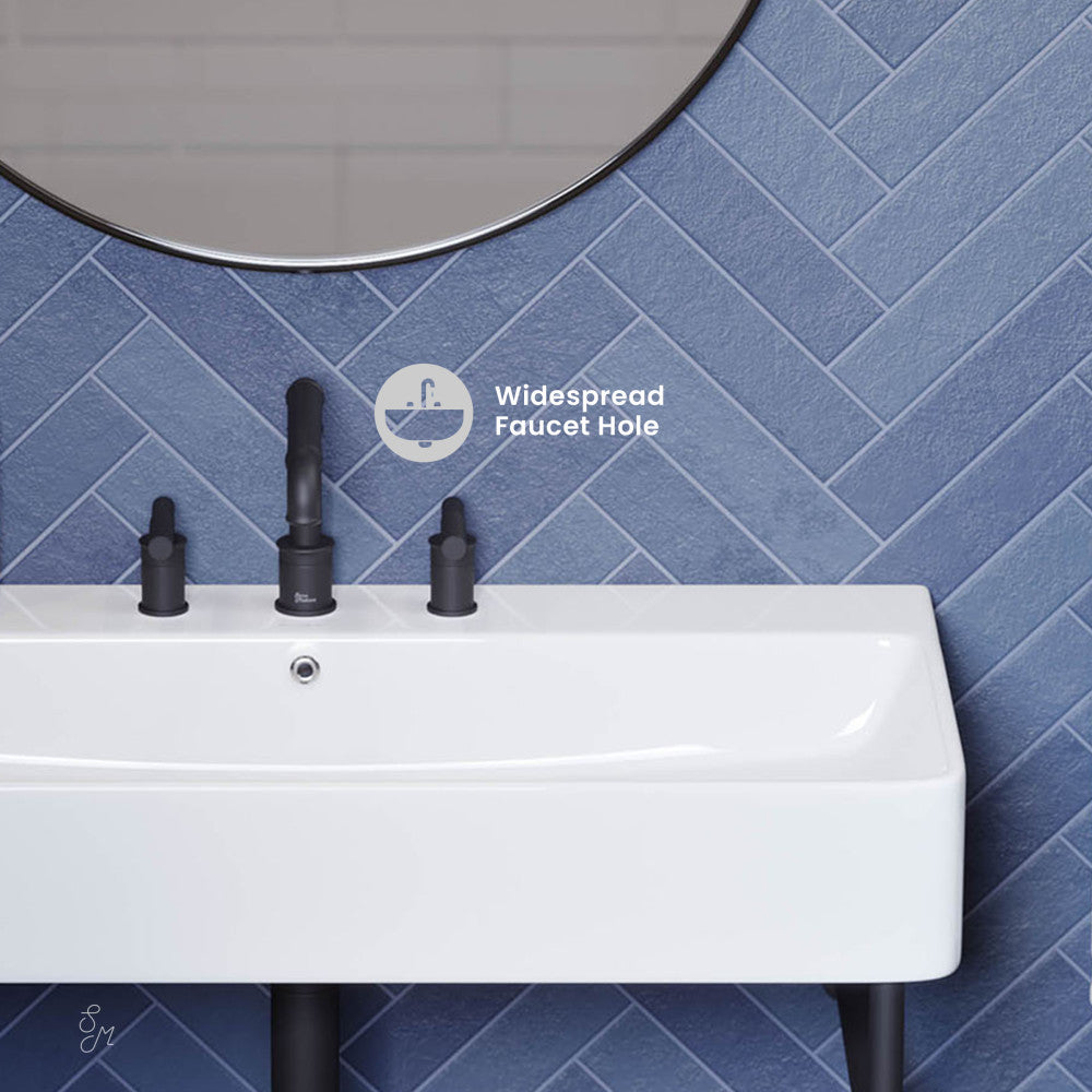 Swiss Madison Carre 36" Console Sink White Basin Black Legs with 8" Widespread Holes