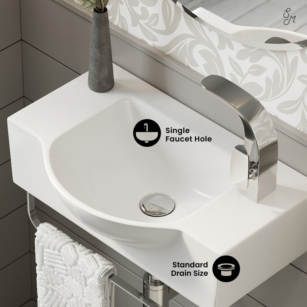 Swiss Madison Chateau 21.5" Right Side Faucet Wall-Mount Bathroom Sink with Chrome Towel Bar