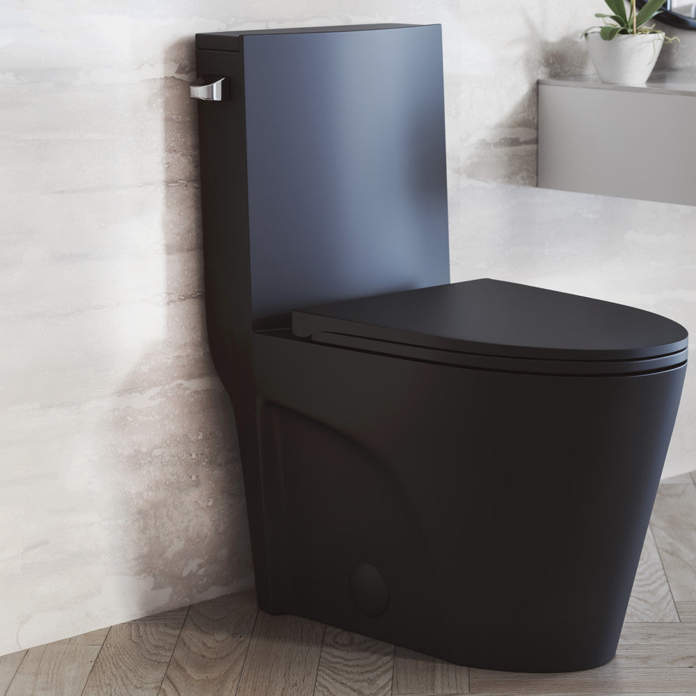 Swiss Madison St. Tropez One-Piece 14" Rough-in 1.28 GPF Left Flush Elongated Toilet in Matte Black