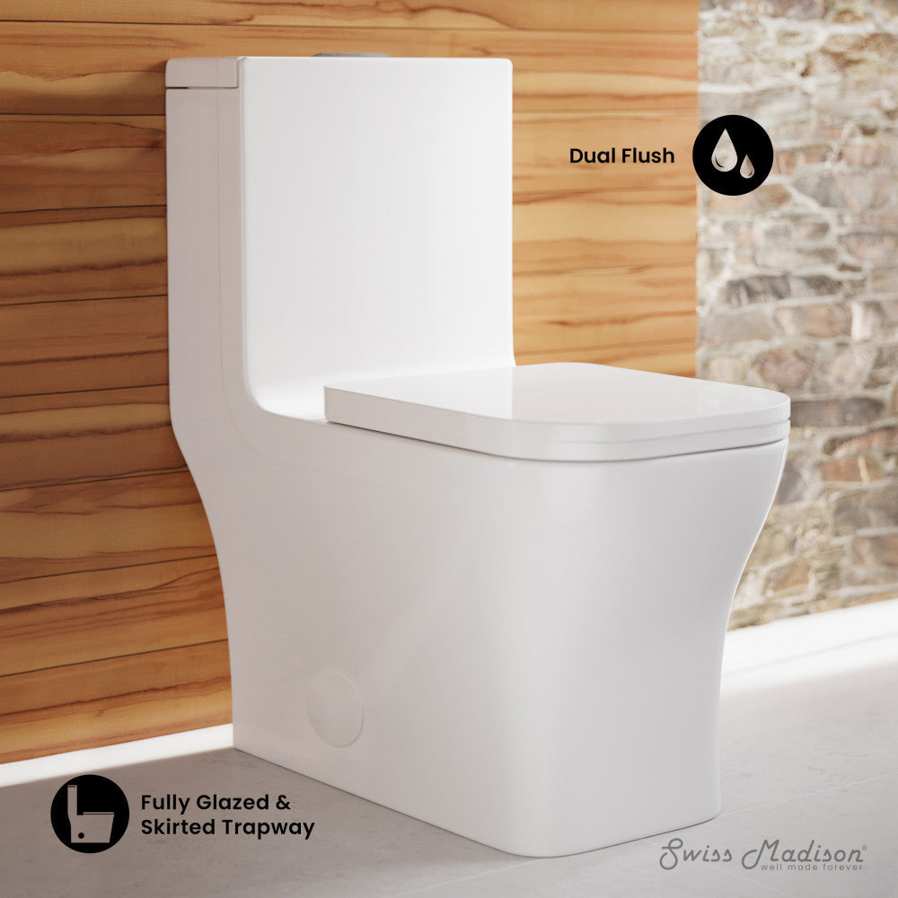 Swiss Madison Concorde One Piece Square Toilet Dual Flush 1.1/1.6 gpf with 10" Rough In