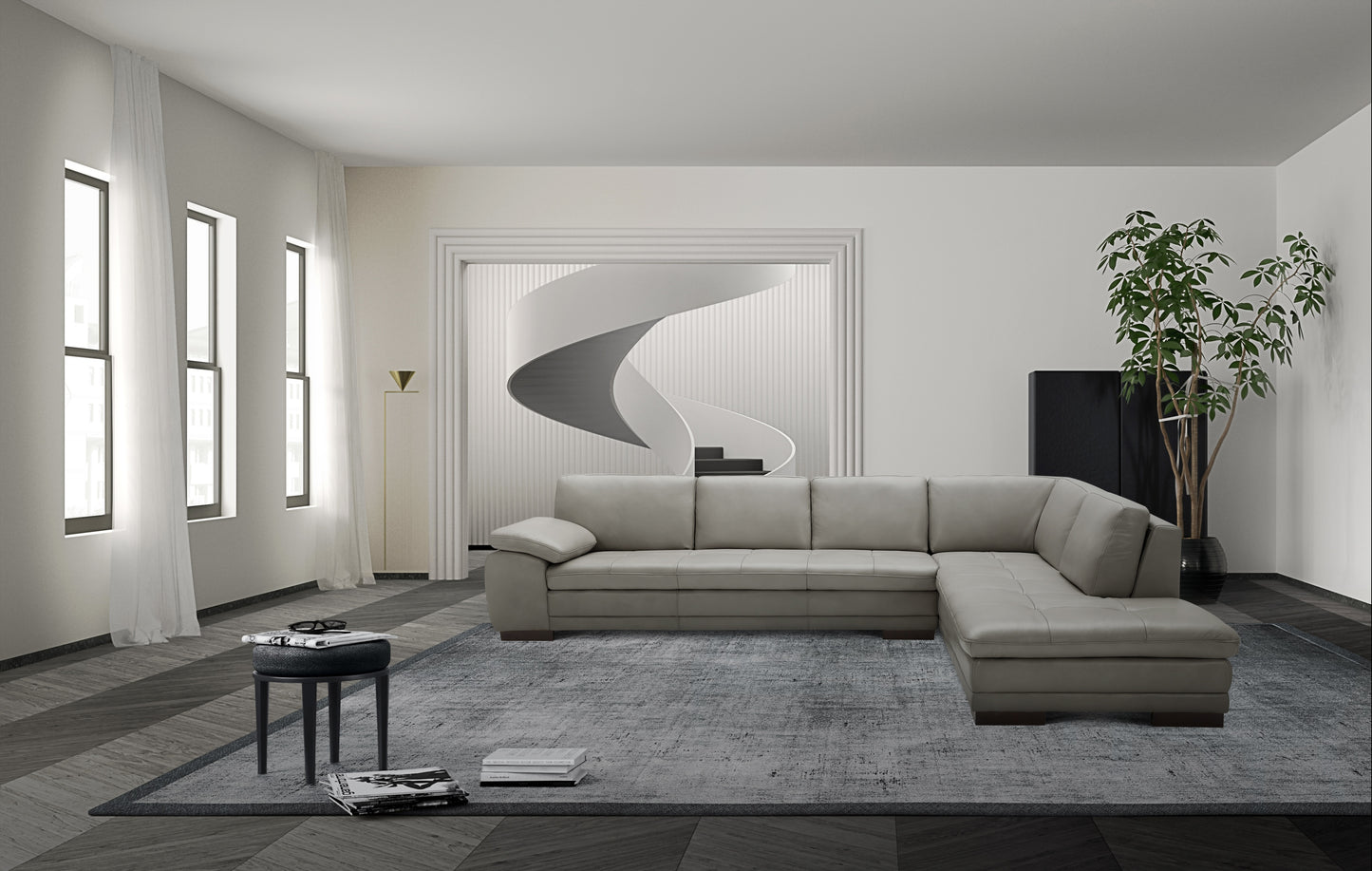J&M Furniture 625 Italian Leather Sectional Grey in Right Hand Facing