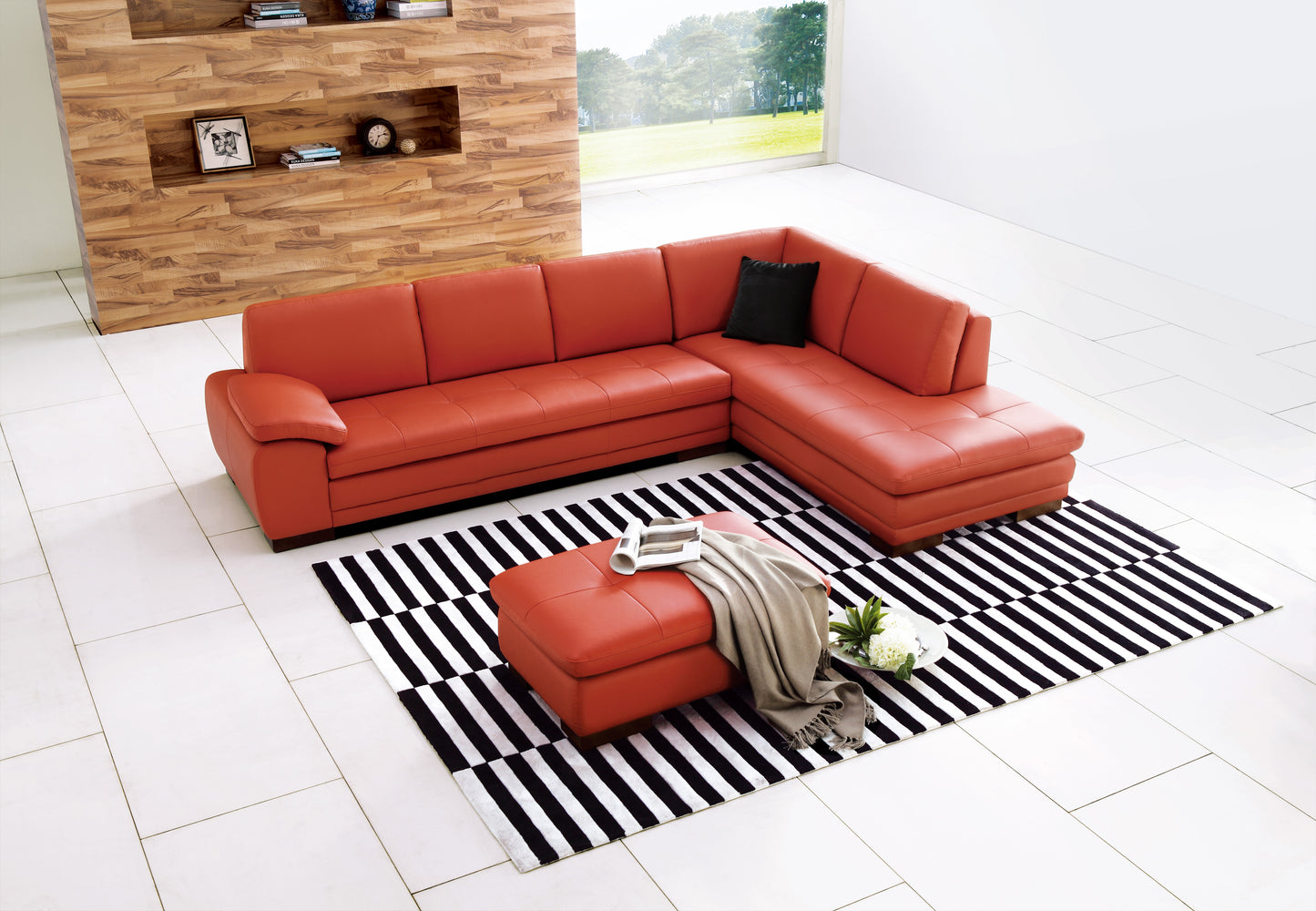 J&M Furniture 625 Italian Leather Sectional Pumpkin in Right Hand Facing