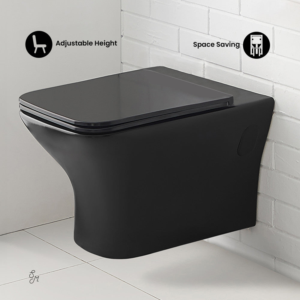 Swiss Madison Carre Wall-Hung Elongated Toilet Bowl in Matte Black