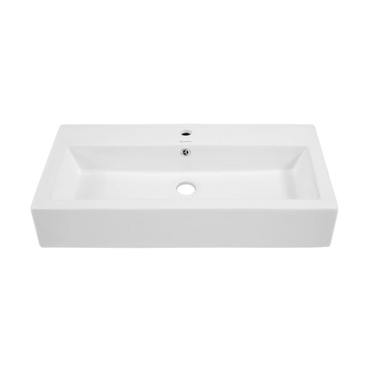 Swiss Madison Voltaire 32" Rectangle Vessel Sink in Glossy White with Faucet Mount