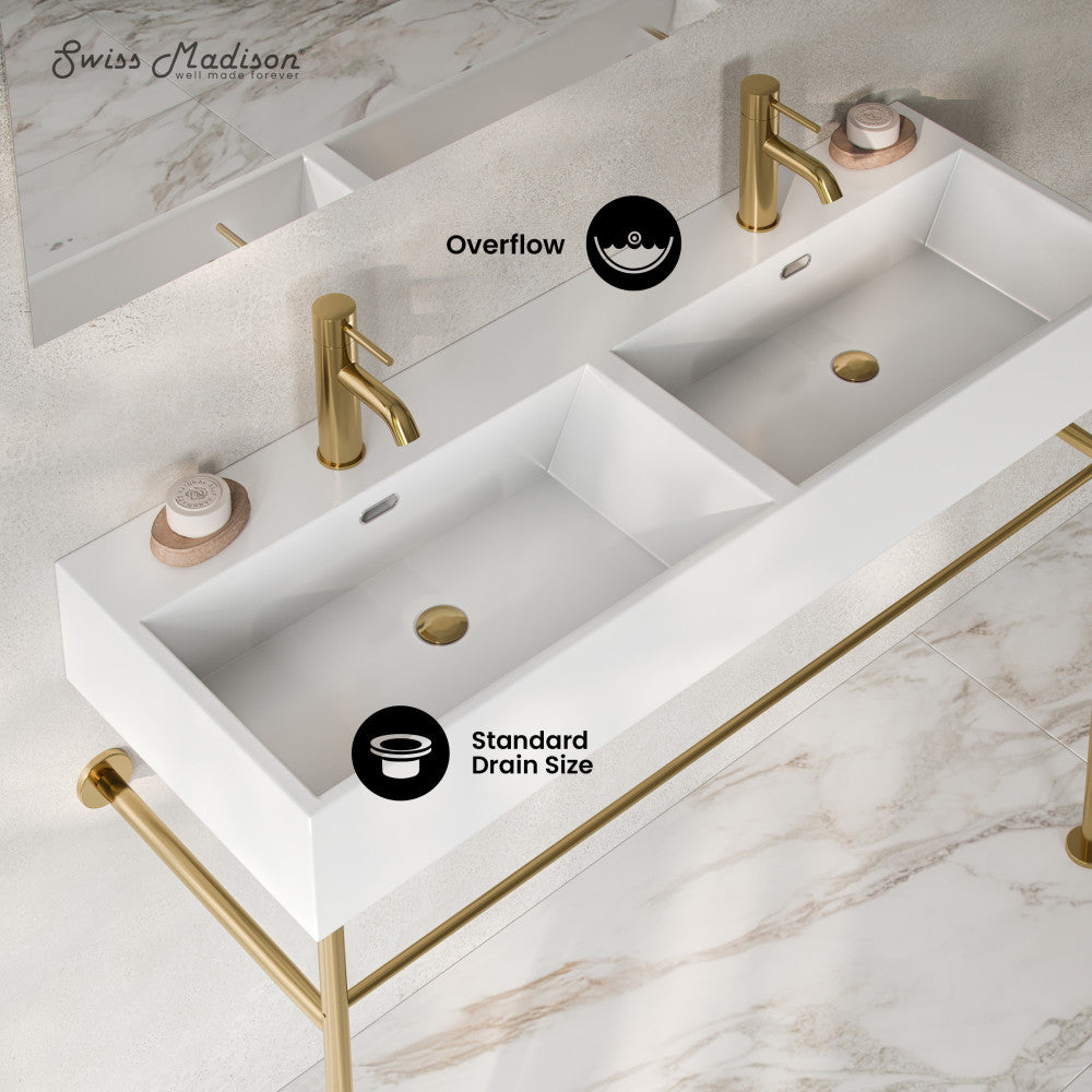Swiss Madison Claire 48" Double Basin Console Sink with Glossy Gold Legs