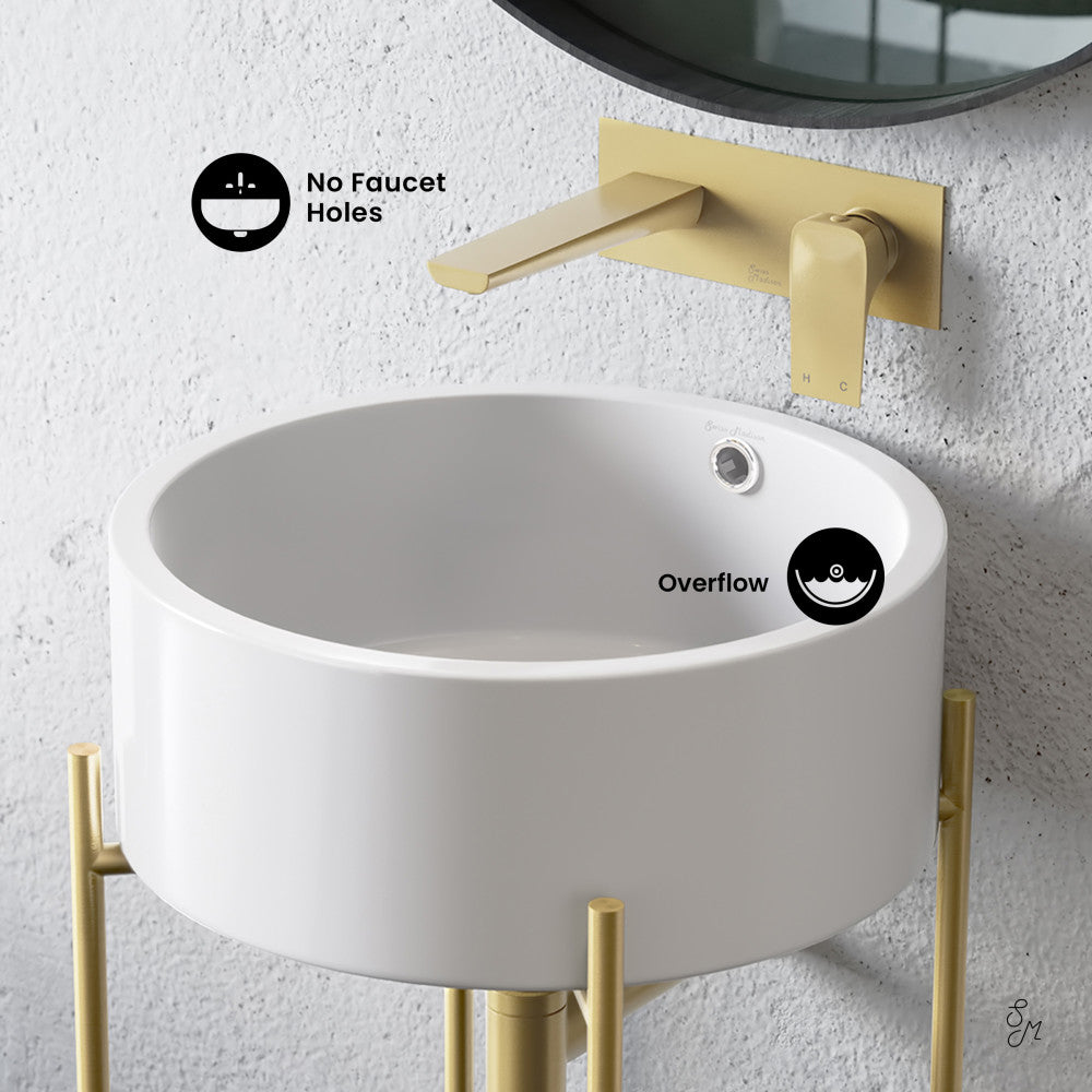 Swiss Madison Monaco 16.5" Round Console Sink, White Basin Brushed Gold Legs