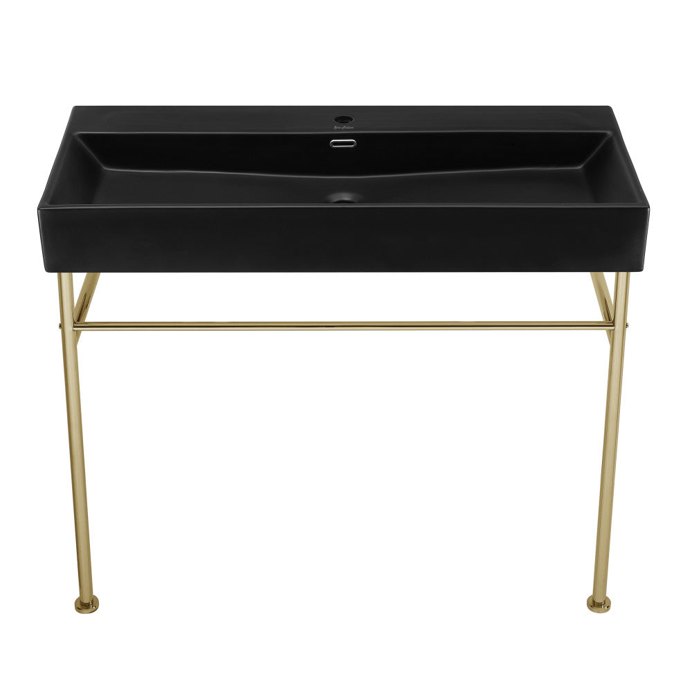 Swiss Madison Claire 40 Ceramic Console Sink Matte Black Basin Gold Legs