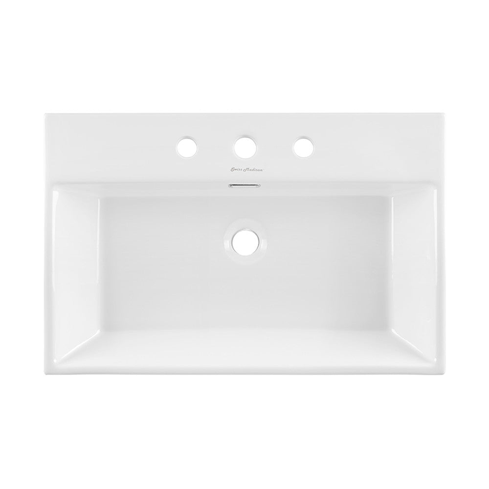 Swiss Madison Claire 24" Rectangle Wall-Mount Bathroom Sink with 8" Widespread Holes