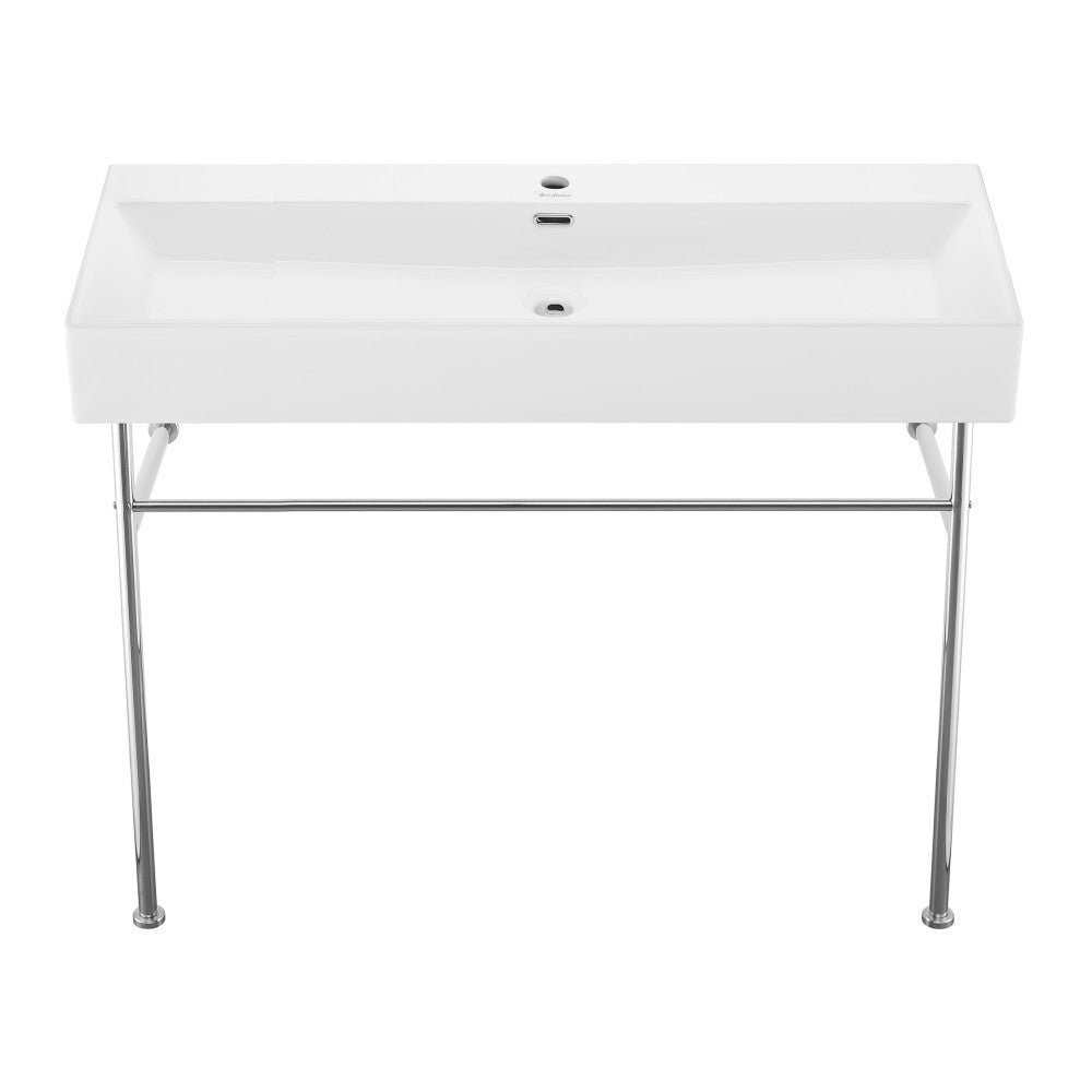Swiss Madison Claire 40 Ceramic Console Sink White Basin Chrome Legs
