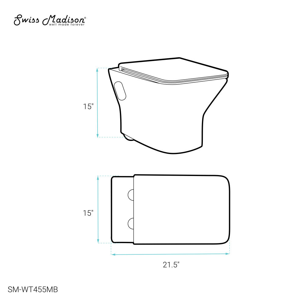 Swiss Madison Carre Wall-Hung Elongated Toilet Bowl in Matte Black