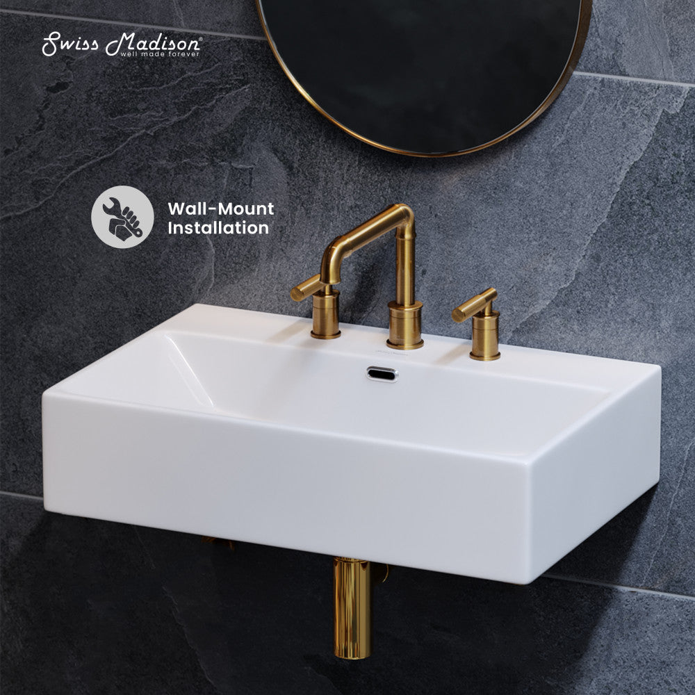 Swiss Madison Claire 24" Rectangle Wall-Mount Bathroom Sink with 8" Widespread Holes