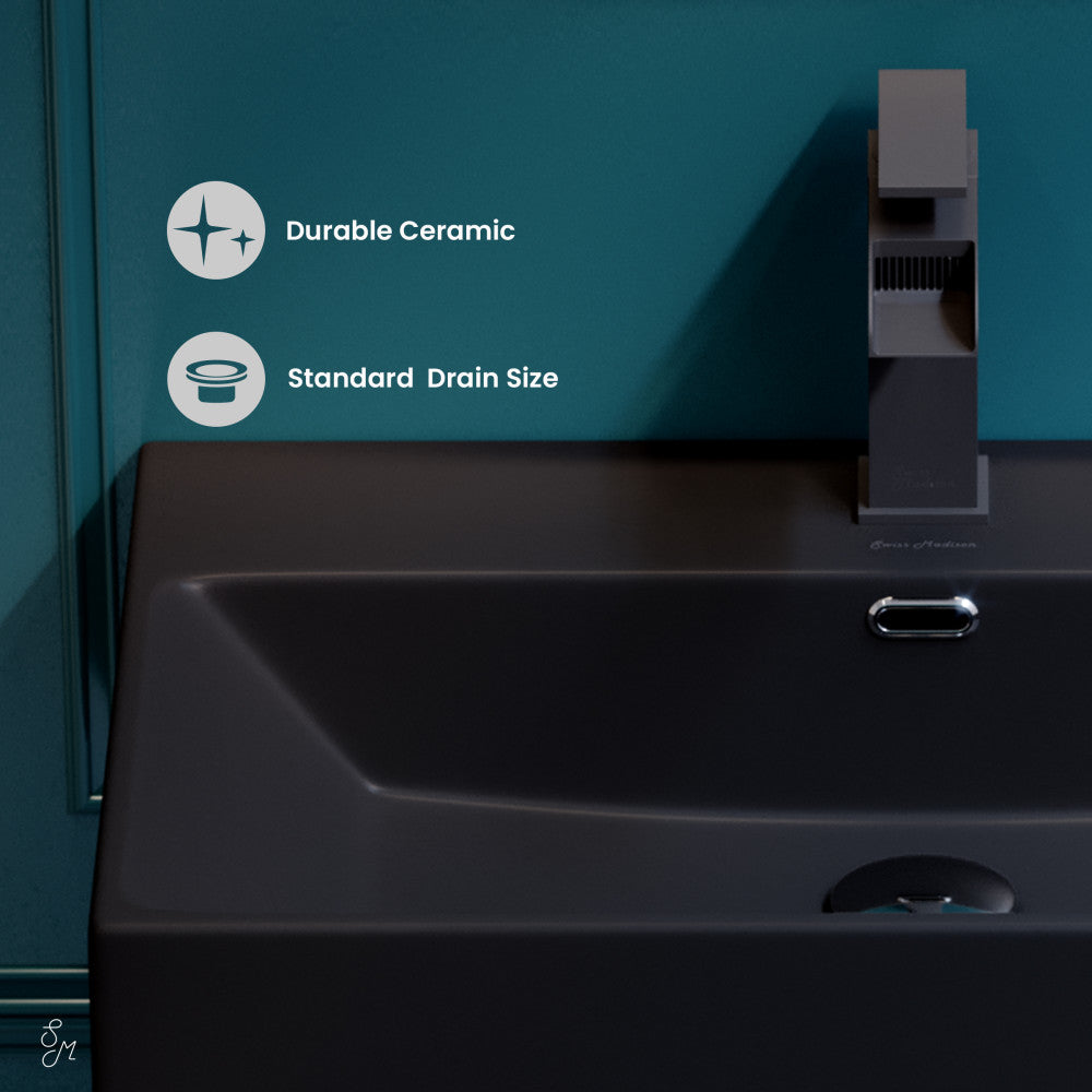Swiss Madison Claire 24 Ceramic Console Sink Matte Black Basin Brushed Gold Legs