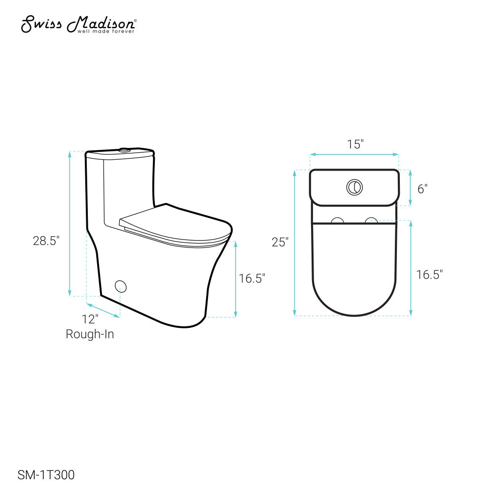 Swiss Madison TWISTER Dual Flush, Cascade One-Piece Compact Toilet, 1.1/1.6 GPF
