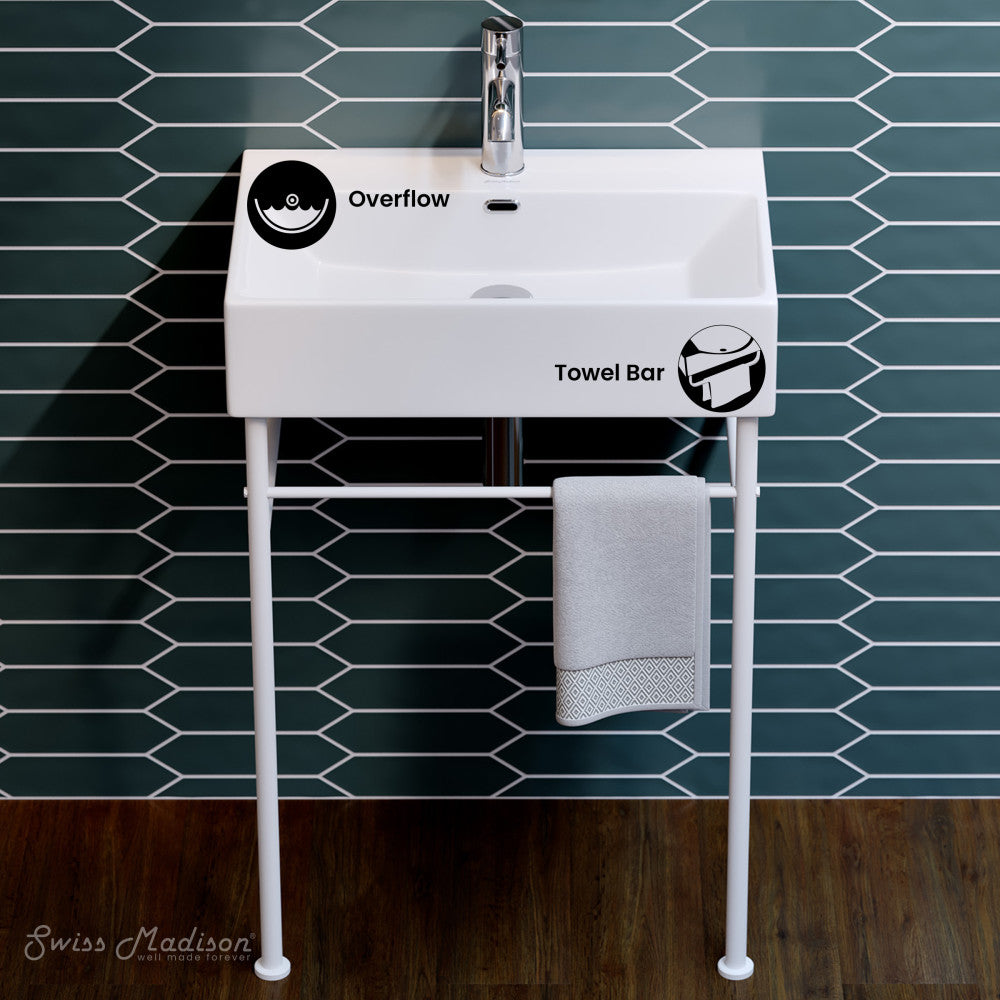 Swiss Madison Claire 24 Ceramic Console Sink White Basin Matte White Legs