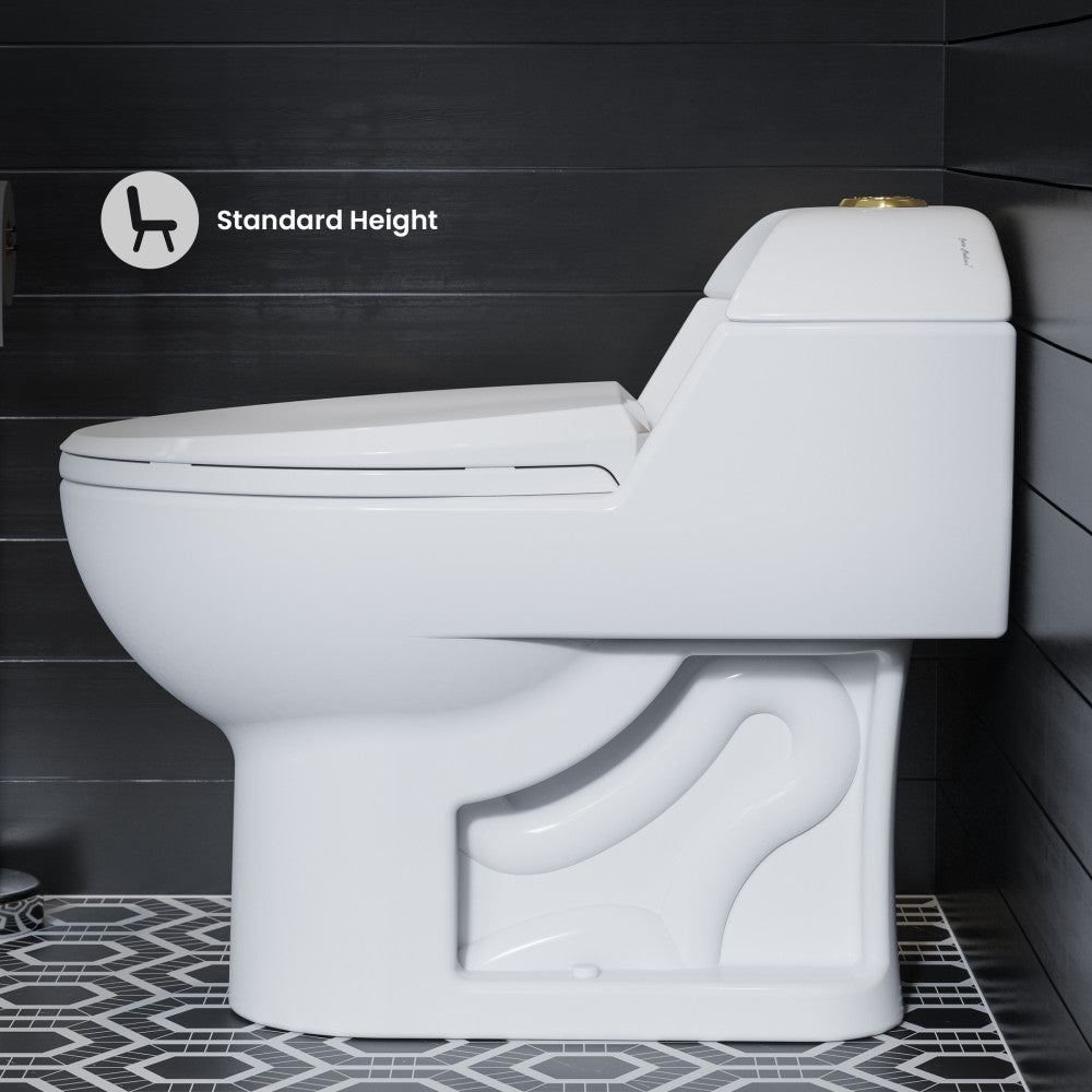Swiss Madison Chateau One Piece Elongated Toilet Dual Flush, Brushed Gold Hardware 1.1/1.6 gpf