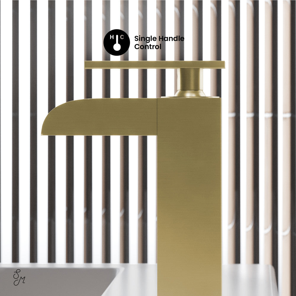 Swiss Madison Concorde Single Hole, Single-Handle, Waterfall Bathroom Faucet in Brushed Gold