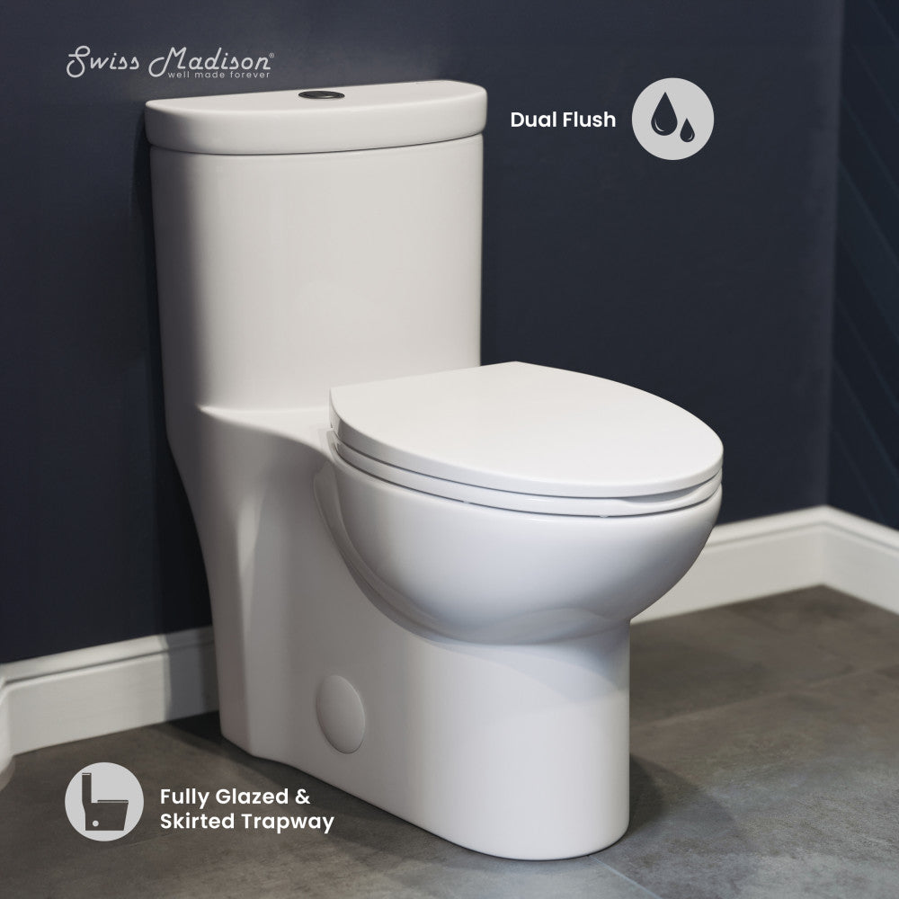 Swiss Madison Sublime One Piece Elongated Toilet Dual Flush, Black Hardware 1.1/1.6 gpf