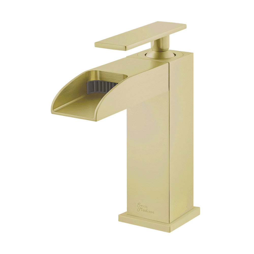 Swiss Madison Concorde Single Hole, Single-Handle, Waterfall Bathroom Faucet in Brushed Gold