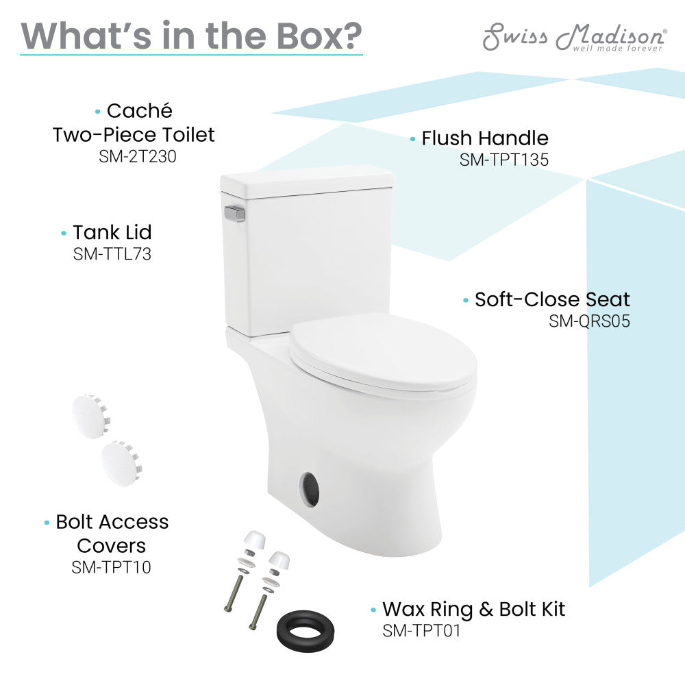 Swiss Madison Cache Two-Piece Elongated Toilet Left Side Flush Handle Toilet 1.28 gpf