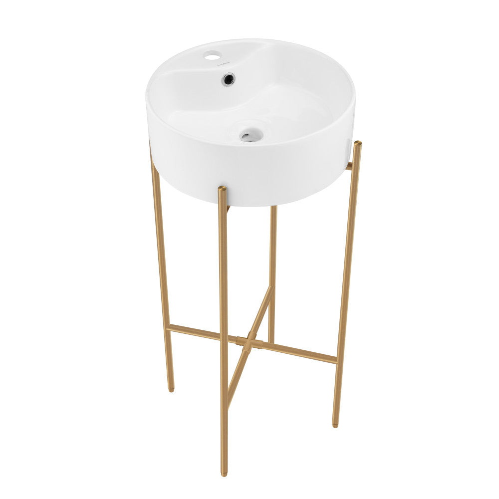 Swiss Madison Monaco 16" Round Console Sink with Faucet Mount, White Basin Brushed Gold Legs